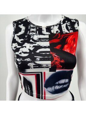 Shein Women's Y2K Aesthetic Patchwork Lips Print Stretch Cropped Tank Top (S)